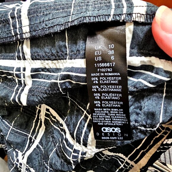 Asos Design Women's Black & White Plaid Midi Skirt With Ruffle Hem - Picture 3 of 8